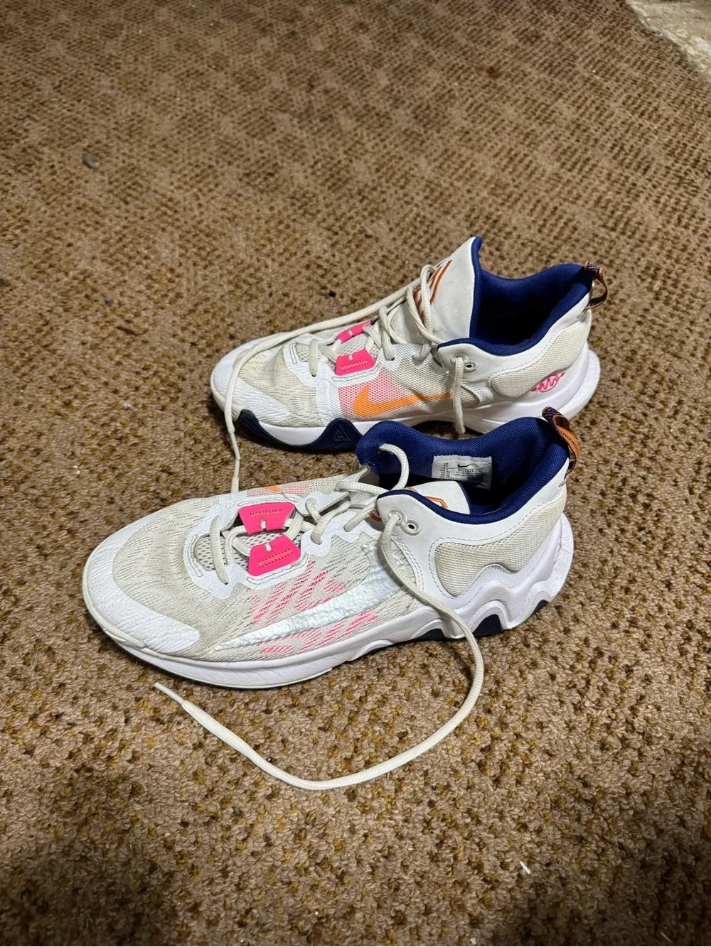 Nike Kids Cream Sneakers with Pink & Navy Accents
